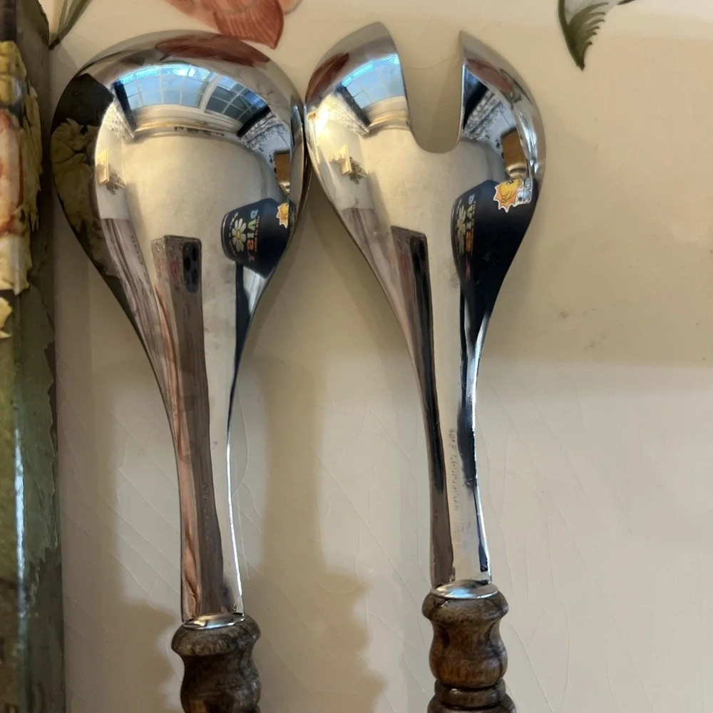 WMF Cromargan Germany, 2Pc Serving Set Fork/Spoon Stainless/Wood Williams-Sonoma